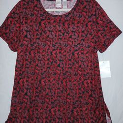 Emma James Women’s Size XL Short Sleeve Top Red Black Floral Blouse New With Tag
