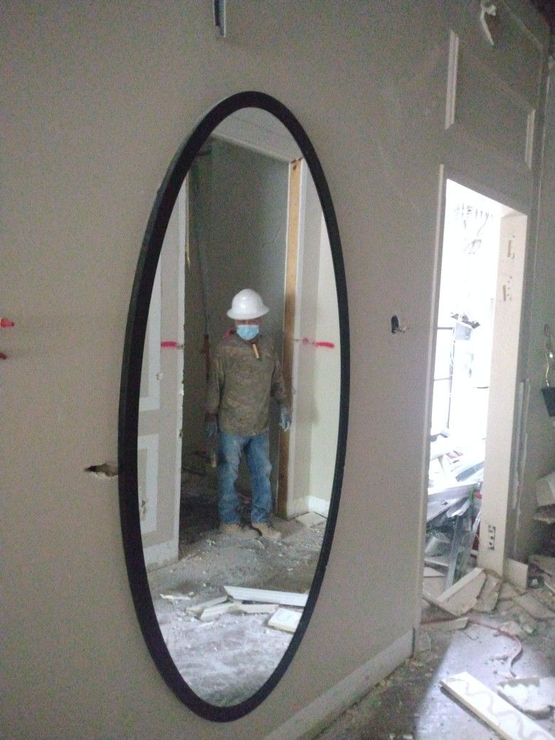 oval mirrors with aluminum frame and brackets included