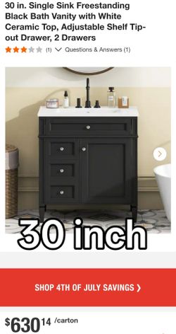 30 in. Single Sink Freestanding Black Bath Vanity with White Ceramic Top, Adjustable Shelf Tip-out Drawer, 2 Drawers