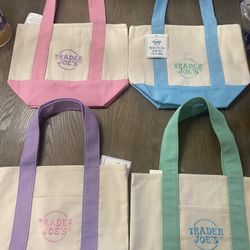 TRADER JOES MINI TOTE BAGS PASTEL COLORS