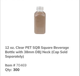 12 oz. Clear PET SQB Square Beverage Bottle with 38mm DBJ Neck and Cap - 290 available