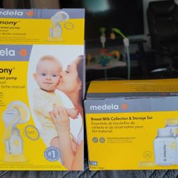 MEDELA MANUEL BREAST PUMP AND 6 STORAGE SET BOTTLES