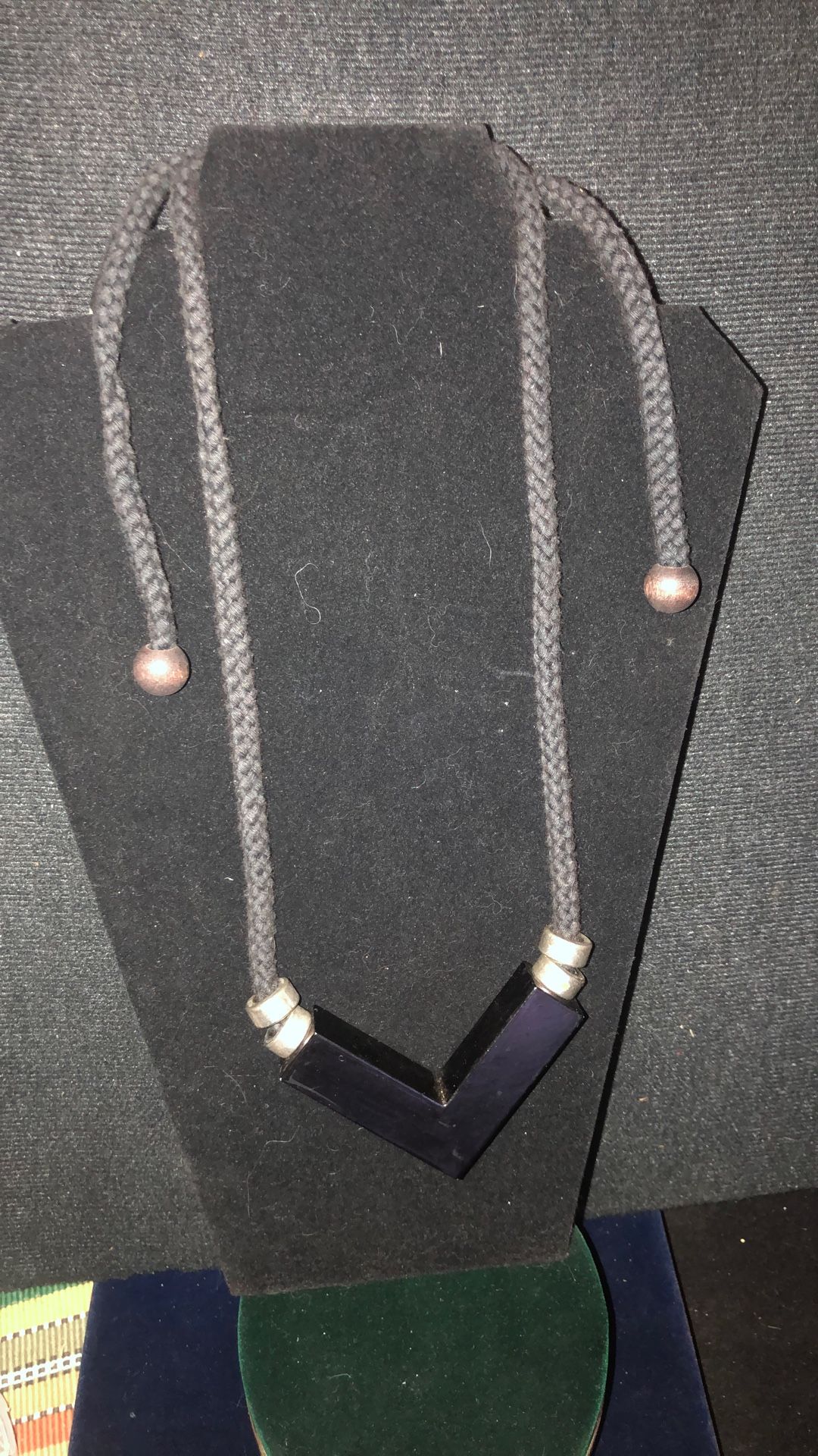 Vintage Aarikka Finland Wooden Blk & Silver Necklace