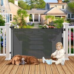 Weatherproof Outdoor Retractable Baby Gates for Decks with No Rust Screws and Rods, 72" Wide Waterproof Outdoor Baby Gate, 6 ft Scratch-Resistant Mesh