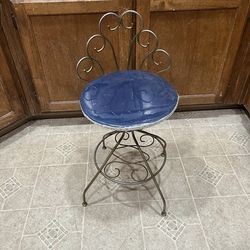Vintage Adjustable Vanity Stool W/ Blue Seat