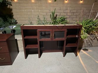 Cherry Wood Media Cabinet with Glass Doors