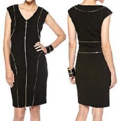 Calvin Klein CD3X1C77 Black/Gold Zipper Detail Stretch Sheath Dress Size 2