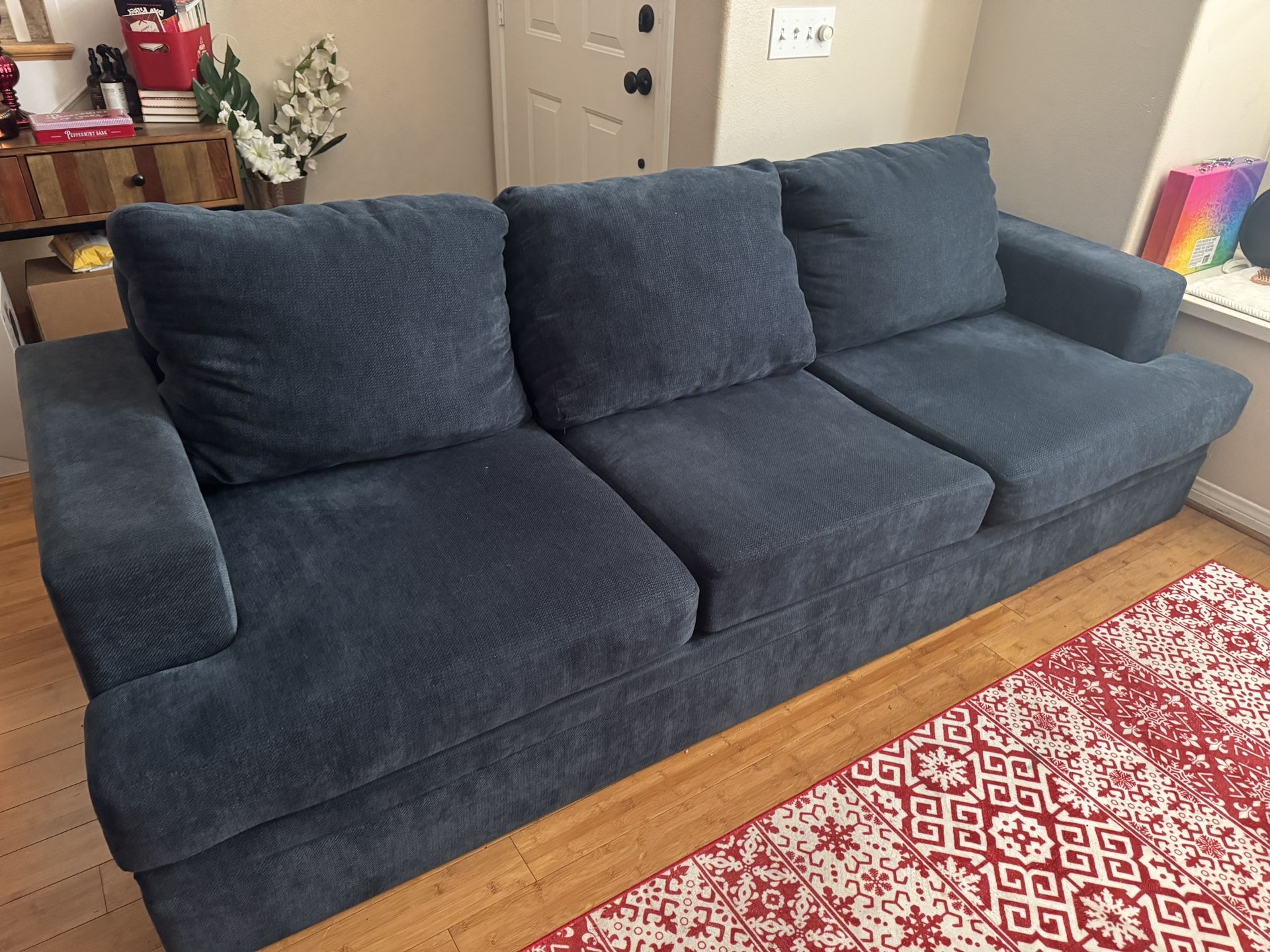 Bonaterra Midnight Navy Blue Fabric 97" Sofa | Track Arms | Loose Reversible Back