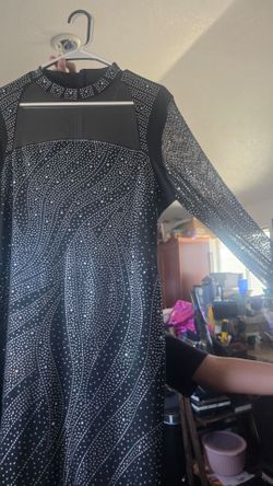 Black Rhinestone Mesh Long Sleeve Gown