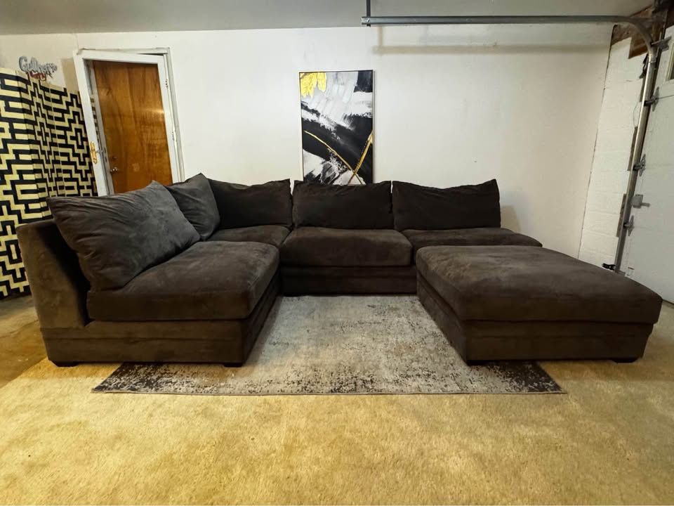 Gray 4-Seater Modular Sectional Sofa with Ottoman