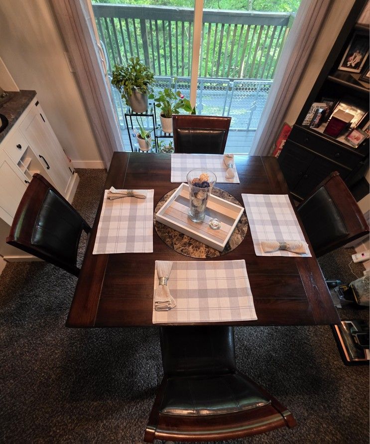 Espresso Wood Table. Seats 4 With Marble Lazy Susan