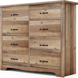 0898 8-Drawer Dresser - Modern Bedroom Chest with Wide Drawers, Wood Storage Organizer for Bedroom or Living Room, Brown