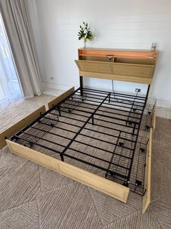 Queen bed with storage and led lights