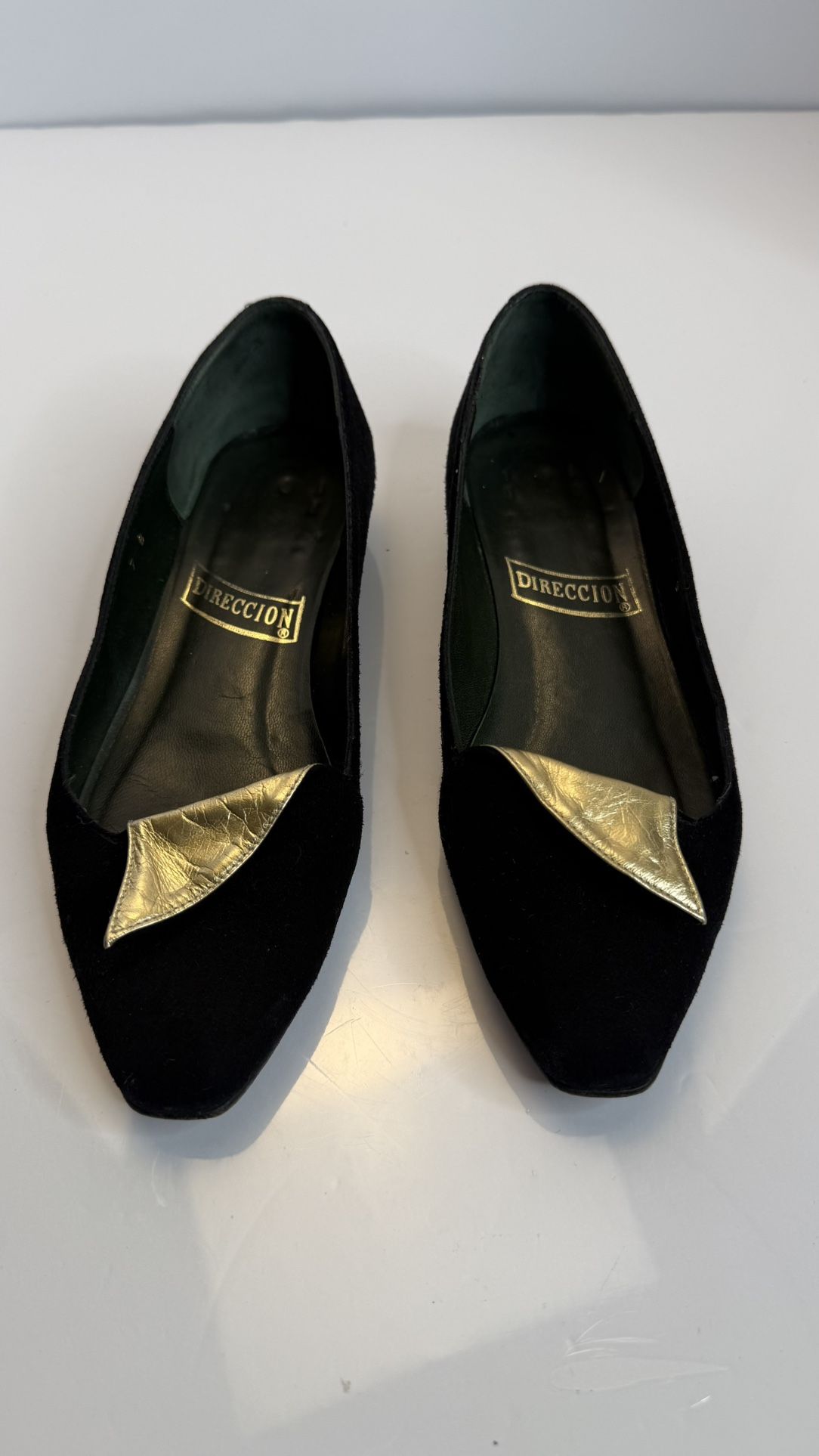 Direccion Black Suede Flats with Gold Detail Made in Spain Vintage Size 7