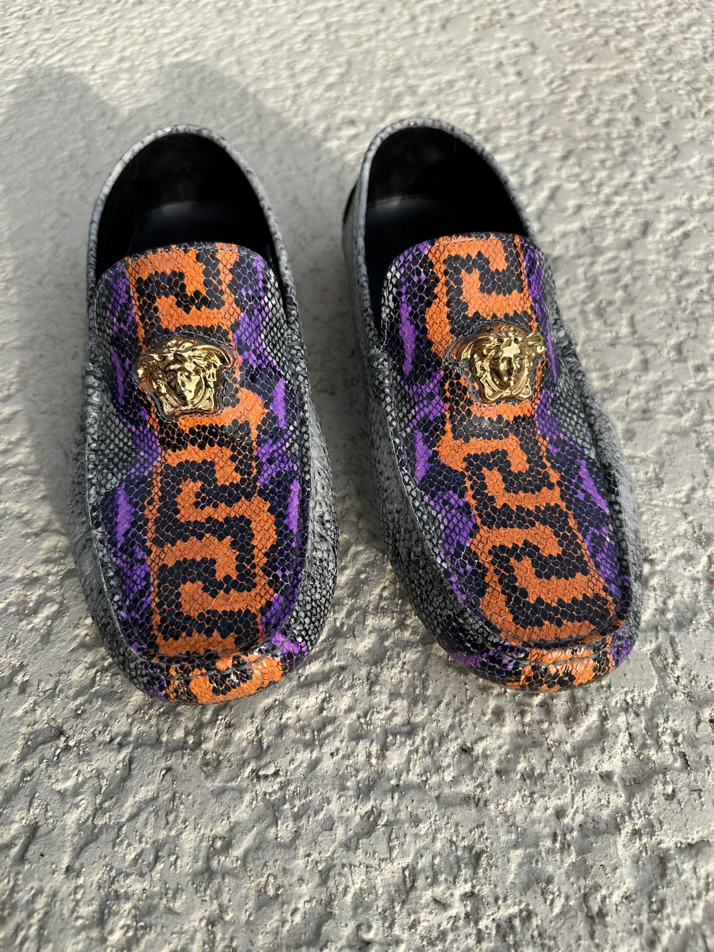 Versace Men's Python Print Leather Gold Medusa Loafers