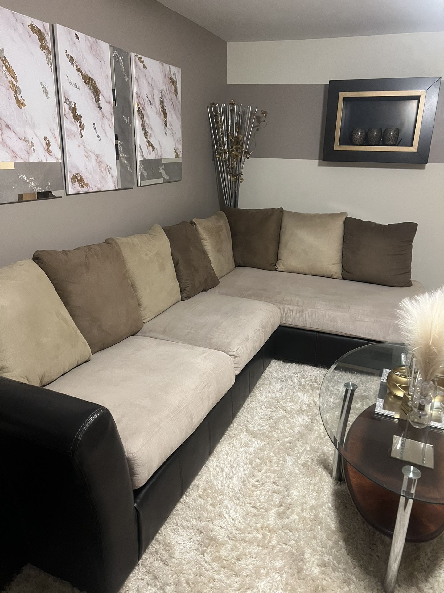 Ashley Furniture Brown Suede 3+ Seater Sofa Sectional 