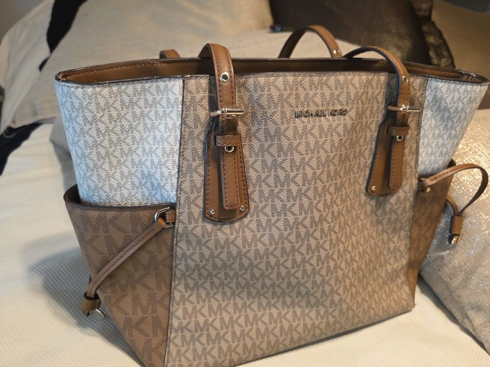 Michael Kors 3 Tone Brown Leather Handbag 👜 Purse Tote 12" X 11" X 5"