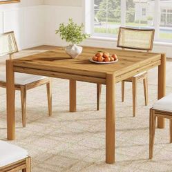 LD0173 39.4" Square Dining Table, Farmhouse Solid Wood Kitchen Table 4 People