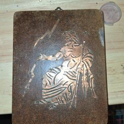 Zuess Handmade In Greece Wooden And Copper Plaque 5"×6"