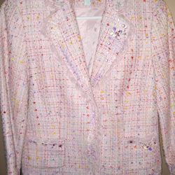  Vintage Pink Tweed Jacket With Embellishments By Moiselle