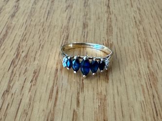 Vintage Blue Marquise Sapphire and Diamond Gold Cocktail Ring,  size 4.25.