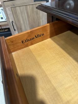 Vintage Ethan Allen Queen Anne Cherry End Table Solid Wood Dovetail + Needlepoint Stool