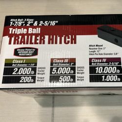 New Haul Master Triple Ball Trailer Hitch Mount Size 17/8 And 25/16