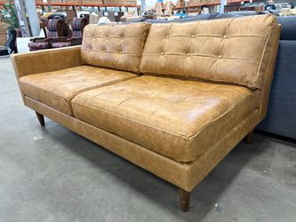NEW! JOYBIRD Eliot Tufted Leather Single Arm Loveseat in Santiago Cider