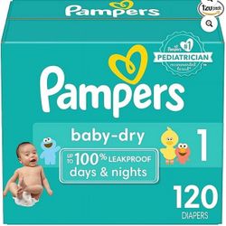 Pampers Baby Dry Diapers - Size 1, 120 Count, Absorbent Disposable Diapers