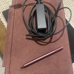 Microsoft Surface PRO keyboard, pen in burgundy, and working adapter-compatible with pro 4 &pro 5)