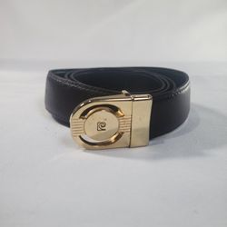 Leather Belt Pierre Cardin Belt  Black Gold Tone Buckle Italy