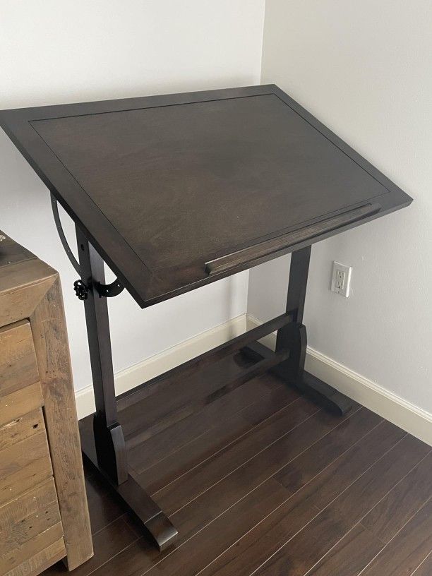 Dark Wood Adjustable Drafting Table – $140