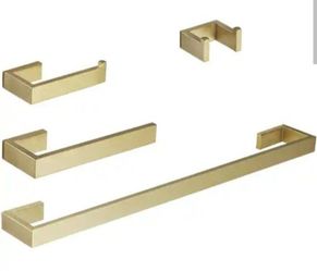 Home Mystique Bathroom Hardware Set 4-Piece Bath Hardware Set with Towel Bar，Robe Hook, Toilet Paper Holder in Brushed Gold