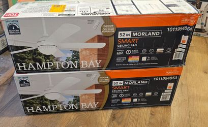 Hampton Bay 
Morland 52 in. Smart Indoor/ Covered Outdoor Matte White Ceiling Fan with Remote and Integrated LED Powered by Hubspace