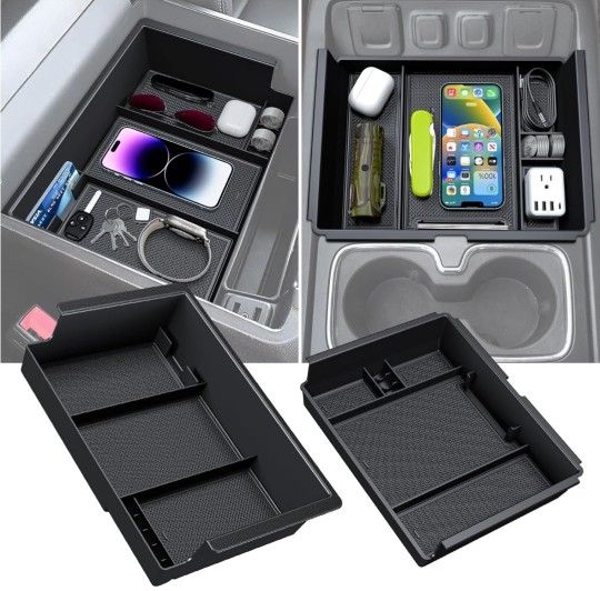 2PCS Center Console Organizer for Chevy Silverado/GMC Sierra 2014-2018 w/Bucket