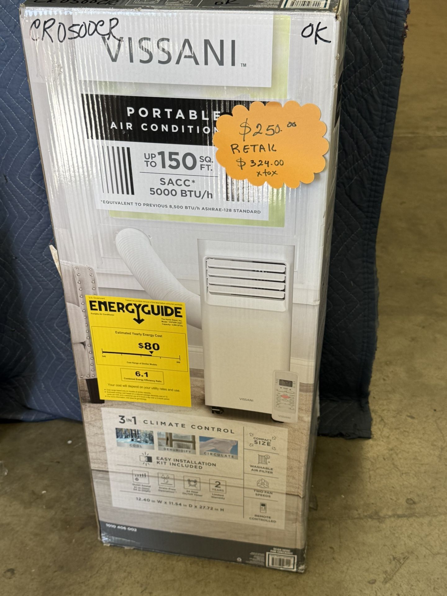 Box Air Conditioner Portable Vissani 5000 Btu Control Remote
