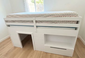 Twin bed frame with “hideout” and drawer