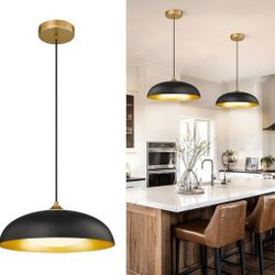 kudos 15 Inch Large LED Pendant Lights, Black and Gold Pendant Light Fixtures, Modern Hanging Lights for Kitchen Island, Dining Room, Living Room, Bed