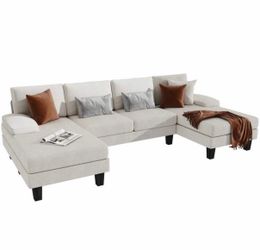 White/Beige  Sectional Couch with Double Chaise – Excellent Condition