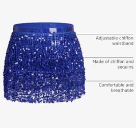 9 Royal Blue Belly Dance Hip Scarf Sequin Tassel Skirt Wrap Sparkly Rave Costume for Wome