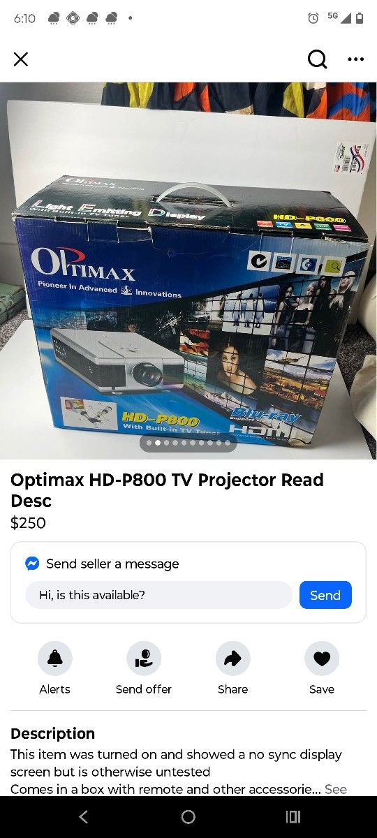 OPTIMAX HD-P800 Projector With Built-in T.V Tuner Blu Ray HDMI