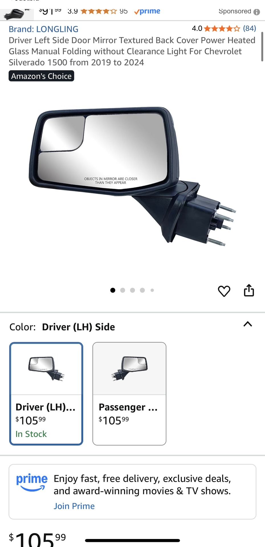 Driver Left Side Door Mirror Textured Back Cover Power Heated Glass Manual Folding without Clearance Light For Chevrolet Silverado 1500 from 2019 to 2