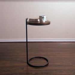 Side Table, C-table With Round Wood Top And Metal Legs