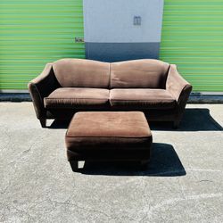 Suede Sofa With Ottoman (BROWN)