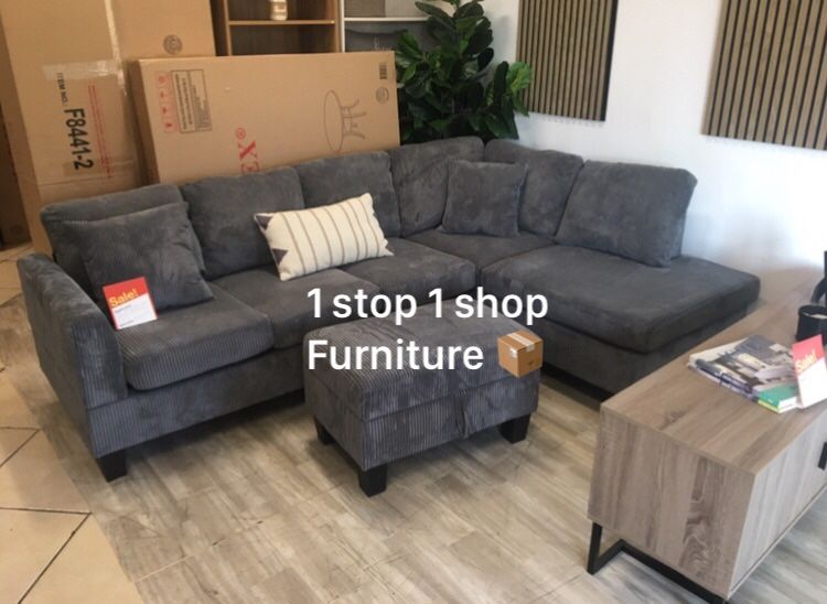 Beautiful 3-Pc Corduroy Sectional Sofa Set (On Display)