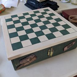 Wooden Board Box with Checkers and Chess 