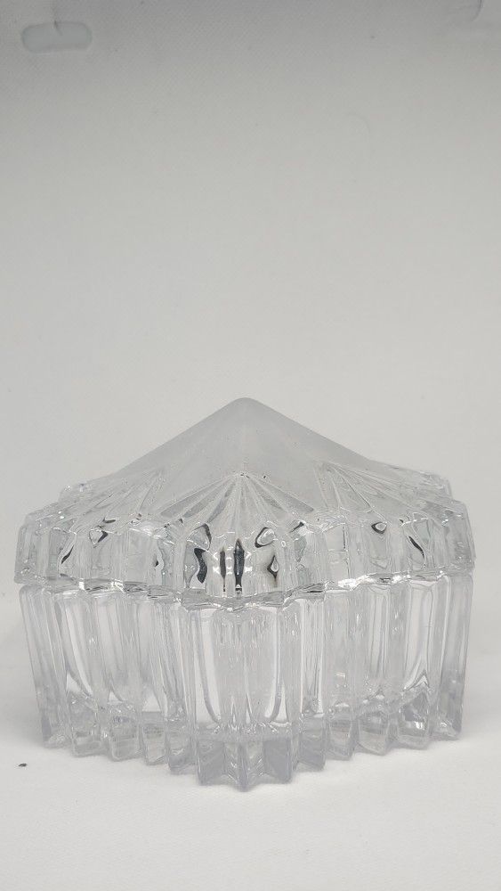 Vintage Mikasa crystal trinket box dish with lid original label still inside jewelry trinkets candy collectible display elegant cut crystal