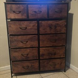 Rustic Wood 11-Drawer Storage Dresser