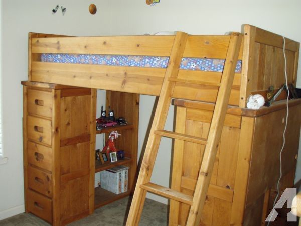 Twin Pine Loft Bed with Dresser, Desk, and Shelves