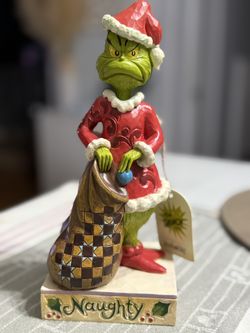 Jim Shore Two Sided Naughty And Nice Grinch Christmas Figure, The Grinch Sitting On Presents With Christmas Lights Figure Set 